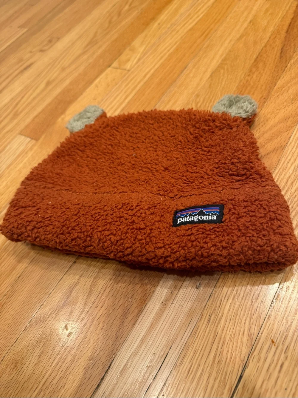 Patagonia Kids Rust Orange Fleece Beanie with Ear Accents